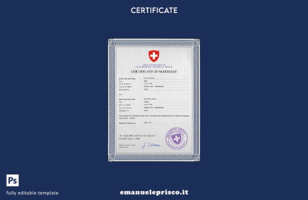 modello PSD di certificato di matrimonio svizzero in stile verificato
